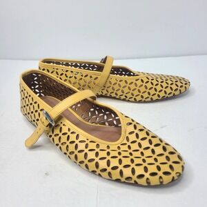 Anthropologie Floral Cut Out Yellow Leather Mary Jane Flats Ballet EU40 US 9-9.5